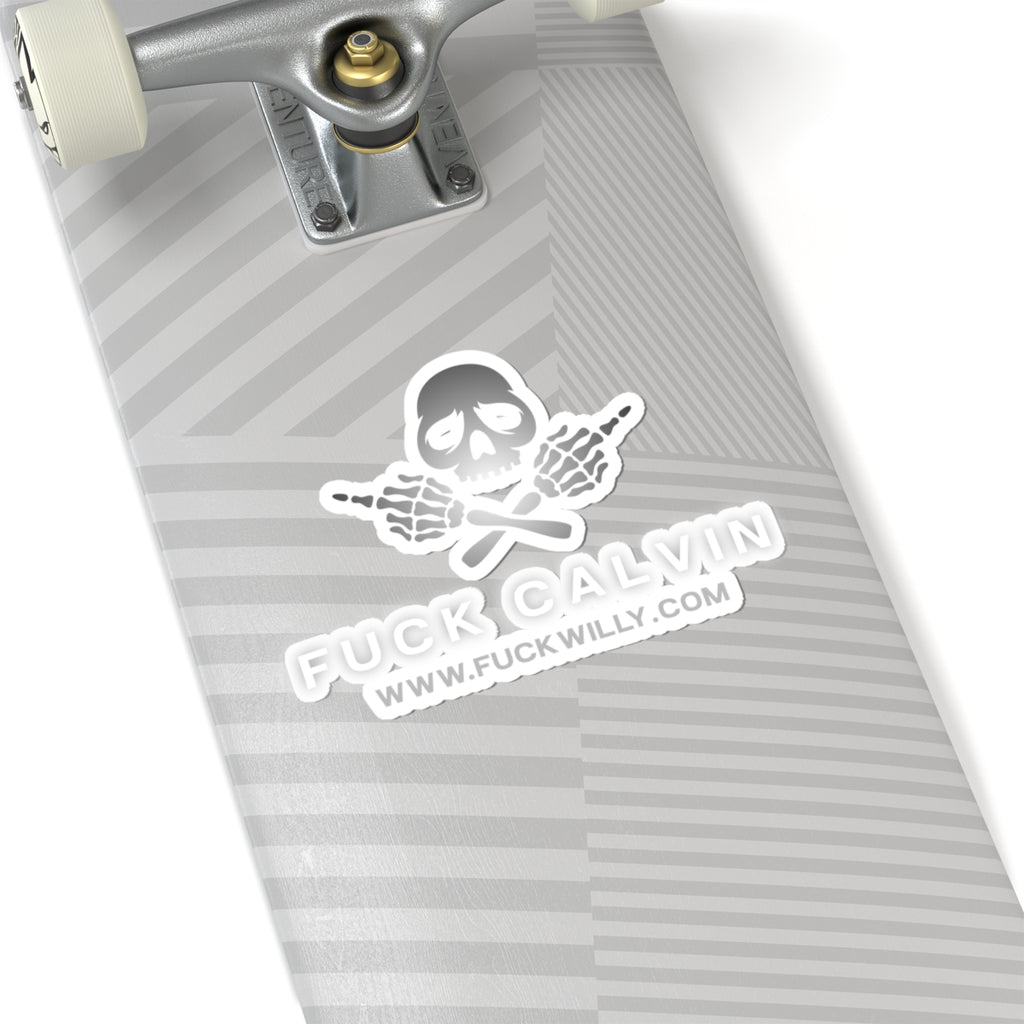 Offensive Skull Sticker — "Fuck Calvin" Kiss-Cut Vinyl Sticker
