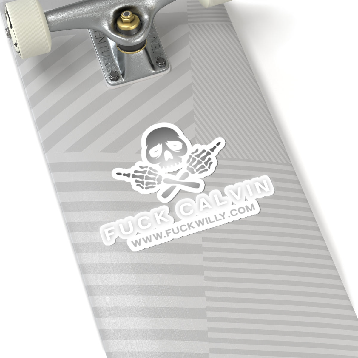 Offensive Skull Sticker — "Fuck Calvin" Kiss-Cut Vinyl Sticker