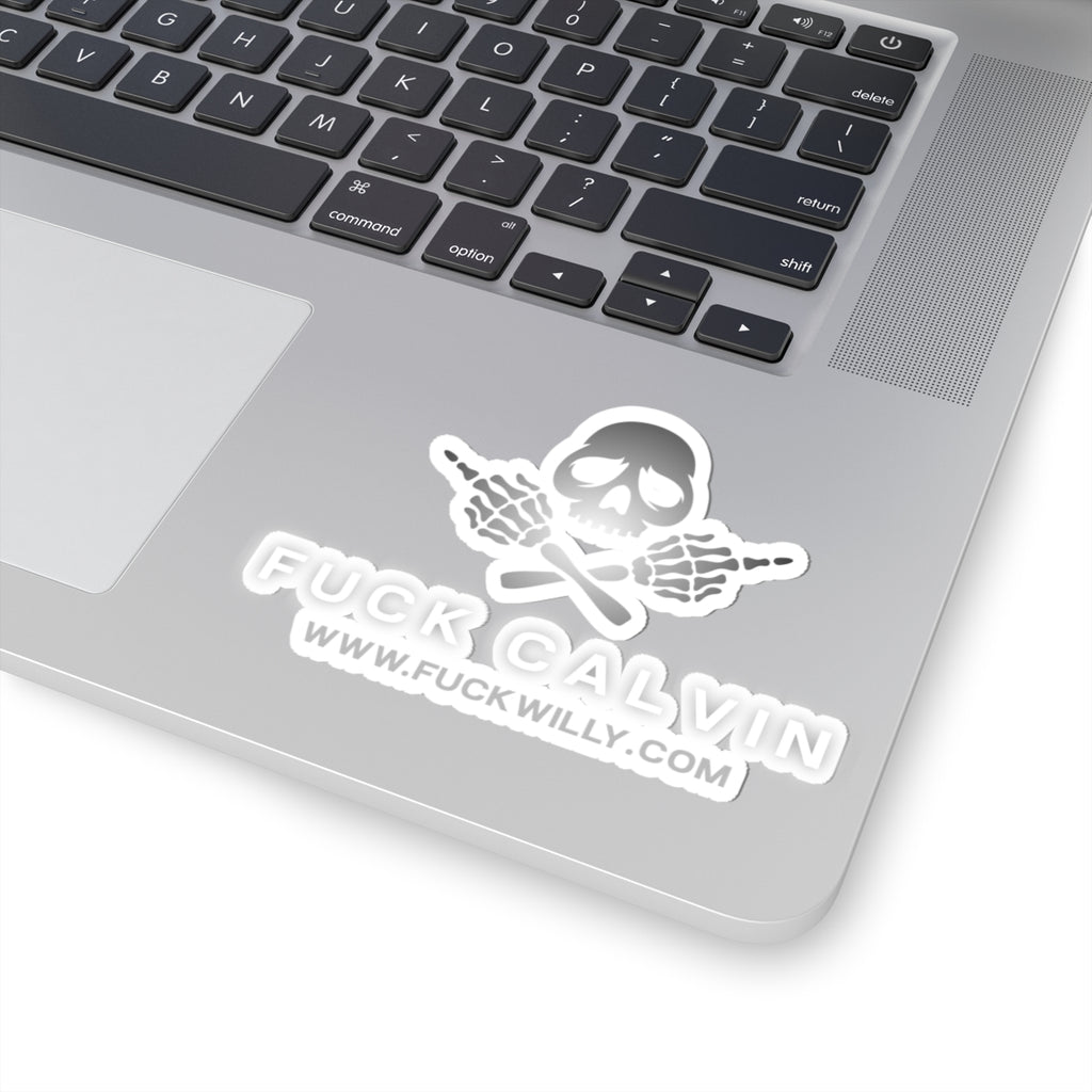 Offensive Skull Sticker — "Fuck Calvin" Kiss-Cut Vinyl Sticker